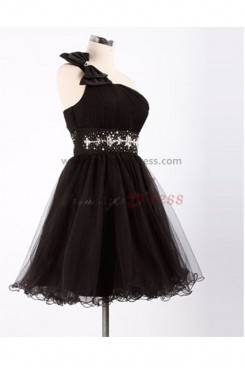Black One Shoulder Tiered beading Glamorous Homecoming Dresses nm-0090