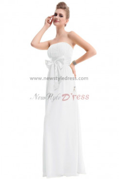 White Chiffon Bow long Bridesmaids Dresses Under 100 np-0193
