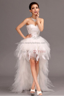 White Feathers Front Short Long Tiered hot sale Cocktail Dresses nm-0164