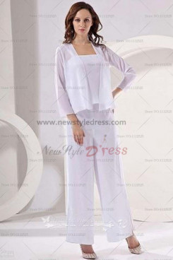 White Modern Long Sleeves 3 Sets Elastic pants Mother Of The Bride Pants Suit nmo-120