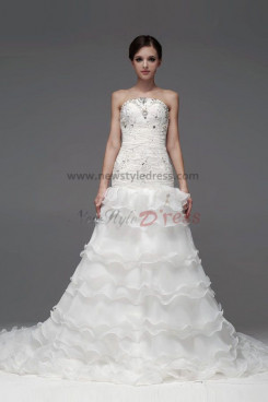 a-line Tiered Chapel Train Chest With beading Pleat Wedding Dresses nw-0220