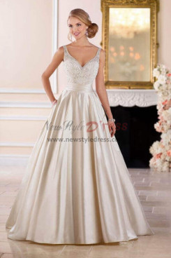 A-Line Hand Beading Wedding Dresses with Brush Train, Glamorous Sweetheart Bride Gowns bds-0018
