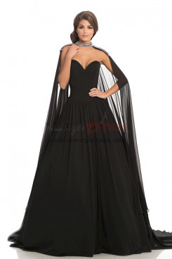 Black Sweetheart A-Line Prom Dresses, Elegant Wedding Party Dresses with Cape pds-0090-1