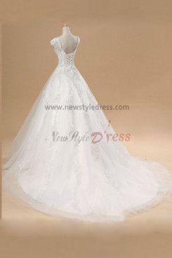 Lace Up ball gowns Elegant Royal Train Lace Organza Hand-beading Wedding Dresses nw-0090
