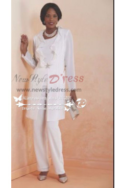 Beautiful Wihte three piece dress suit for wedding mother of the bride chiffon pant suits nmo-183