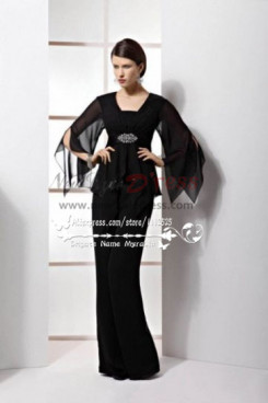 Black Chiffon two picec mother of the bride trousers suits nmo-201