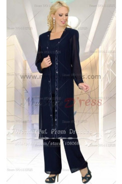 Dark Navy mother of the bride pants suits with classic long shirt nmo-051