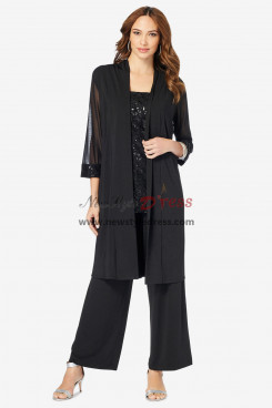 Black Three Piece Mother of the Bride Pant Suits with Sequins nmo-1000-1