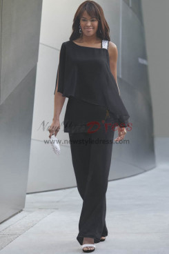 Black Trouser set Mother of the bride Chiffon Pant suit for special occasion nmo-446