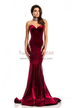 Burgundy Classic Sweetheart Evening Dresses, Gorgeous Mermaid Wedding Party Dresses with Brush Train pds-0072-2