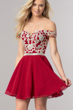 Burgundy Off-the-Shoulder Homecoming Dress,Sweetheart Mini Above Knee Dress sd-019-2