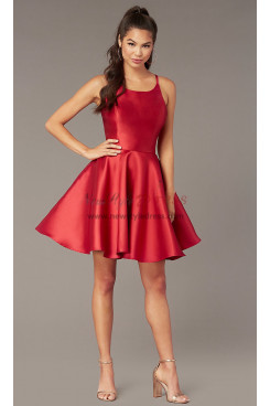 Burgundy Satin A-line Homecoming Dress, Under $100 Short Party Dress sd-025-3