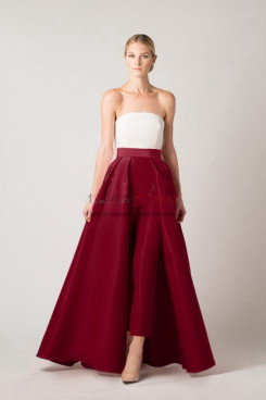 Burgundy Satin prom dress Strapless jumpsuit with skirt vestido de fiesta wps-188