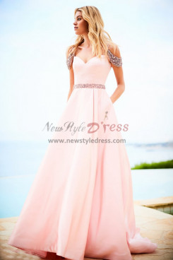 Charming Blush Pink Off the Shoulder A-Line Prom Dresses, Gorgeous Hand Beading Sweetheart Wedding Party Dresses pds-0087-1