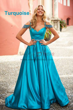 Charming Off the Shoulder A-Line Prom Dresses, Gorgeous Hand Beading Sweetheart Turquoise Wedding Party Dresses pds-0087-6
