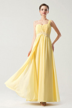 Daffodil One Shoulder Chiffon Draped Prom Dresses Appliques np-0267