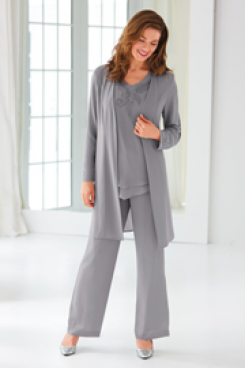 Classic Gray Beaded Chiffon Trouser outfit  Mother of the bride pantsuit  nmo-438