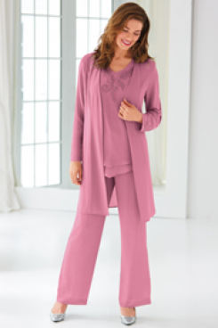 Pearl Pink Classic Mother of the bride pantsuit Beaded Chiffon Trouser set  nmo-440