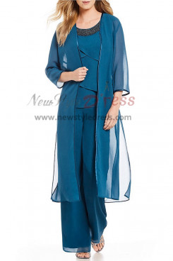 Classic Three pieces Chiffon Beaded Neck Mother of the bride pants suit nmo-399
