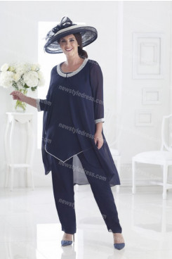 Dark Navy chiffon Mother of the bride pants suits women's outfit nmo-694