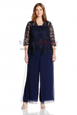 Dark navy Plus size Three pieces mother of the bride pantsuits dresses nmo-416