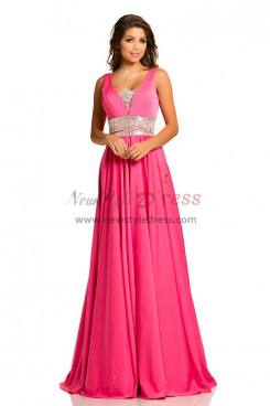 Dressy Empire Chiffon A-Line Prom Dresses, Watermelon Gorgeous Wedding Party Dresses with Hand Beading Belt pds-0050-1