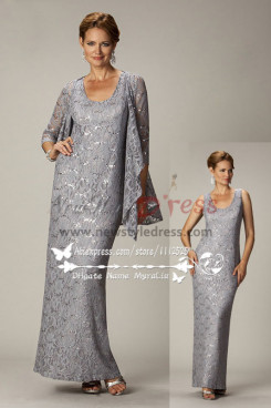Elegant gray lace two piece mother of the bride dress with jacket cms-084