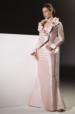 Elegant Ruched High Collar Handmade flower Sleeve length dress np-0365