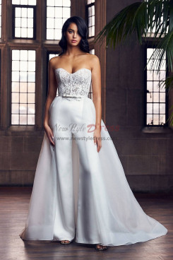Elegant Sweetheart Wedding Jumpsuits with Removable Train Overskirt Organza Bridal Dresses wps-307
