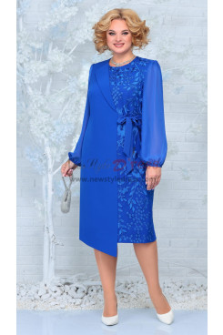 Fashion Long Sleeves Mother of the Bride Dresses, Royal Blue Mid-Calf Women's Dresses With Bow mds-0024-3