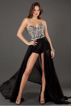 Fashion Sweetheart Black chiffon prom dress jumpsuit with crystal wps-172