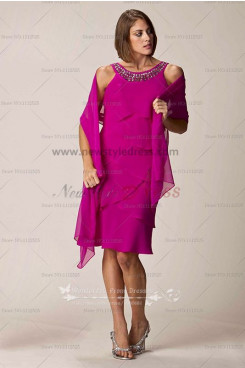 fushia Chiffon Multilayer mother of the bride dress with shawl cms-046