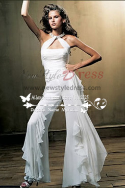 Glamorous Chiffon bridal jumpsuit with ruffles for wedding wps-025