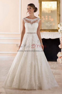 Glamorous Lace A-Line Wedding Dresses, Hand Beading Cap Sleeves Bride Dresses bds-0020