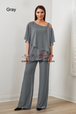Gray Chiffon Women's Pant Suits,Under $100 Mother Of The Bride Pant Suits nmo-869-10