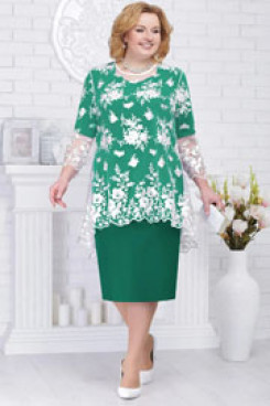 Green Mother of the bride dress with lace Overlay Top Plus size nmo-578