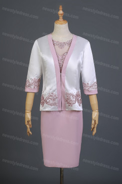 Hand Beading Mother Of The Bride Dress,Knee-Length Mother Of The Bride Outfits With Jacket nmo-738