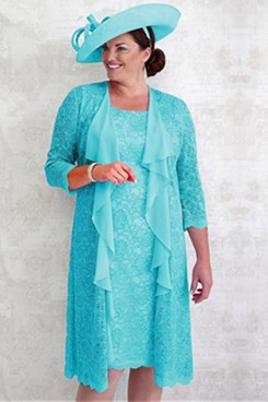 Jade Blue Lace Plus size Mother of the bride dress 2PC women's outfits NMO-634