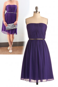 Custom Purple Chiffon Strapless Knee-Length Under $100 Bridesmaids Dresses nm-0146