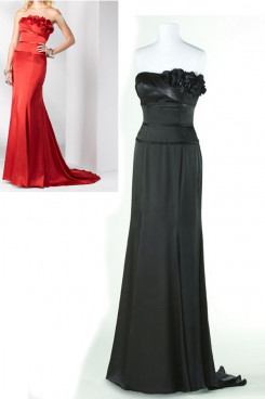 black or red Chiffon Brush Train Evening Dresses with Chest With Flower np-0164