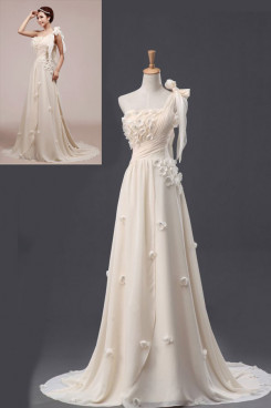 One Shoulder Brush Train a-line Empire Glamorous Chiffon Chest With flower Wedding dresses