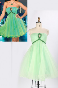 Strapless Green A-Line Under $100 Cocktail Dresses with Bottom Design Ruched nm-0156