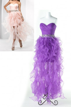 Pearl Pink\Purple Ruched Hi-Lo Crystal Belt Sweetheart Gorgeous Homecoming Dresses nm-0152