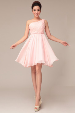 under $100 Pearl Pink One Shoulder Chiffon Knee-Length cheap prom Dress np-0234