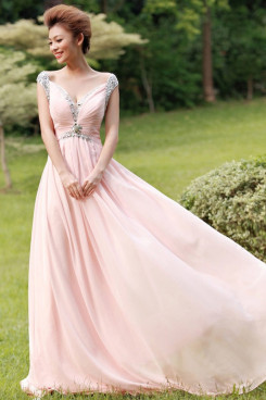 Portait Pink Chiffon Prom Dresses Chest With Pleats Glass Drill np-0224