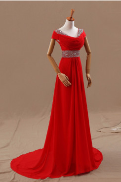 red Chiffon Off the Shoulder Sashes with Crystal prom dress np-0217