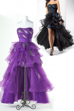 Lilac or black Tiered Ruffles Hi-Lo Strapless prom dresses np-0157