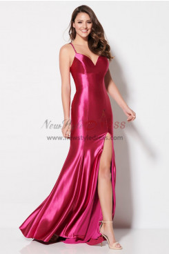 Magenta Spaghetti Split fork Prom Dresses, Tight Satin Under $100 Bridesmaids Dresses pds-0016-1