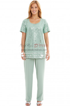 Modern Light Green Sequins mother of the bride pant suits nmo-168