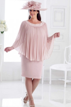 Pearl Pink Plus size Mother of the bride dress with Crumple Overlay Hand beading Neck NMO-658